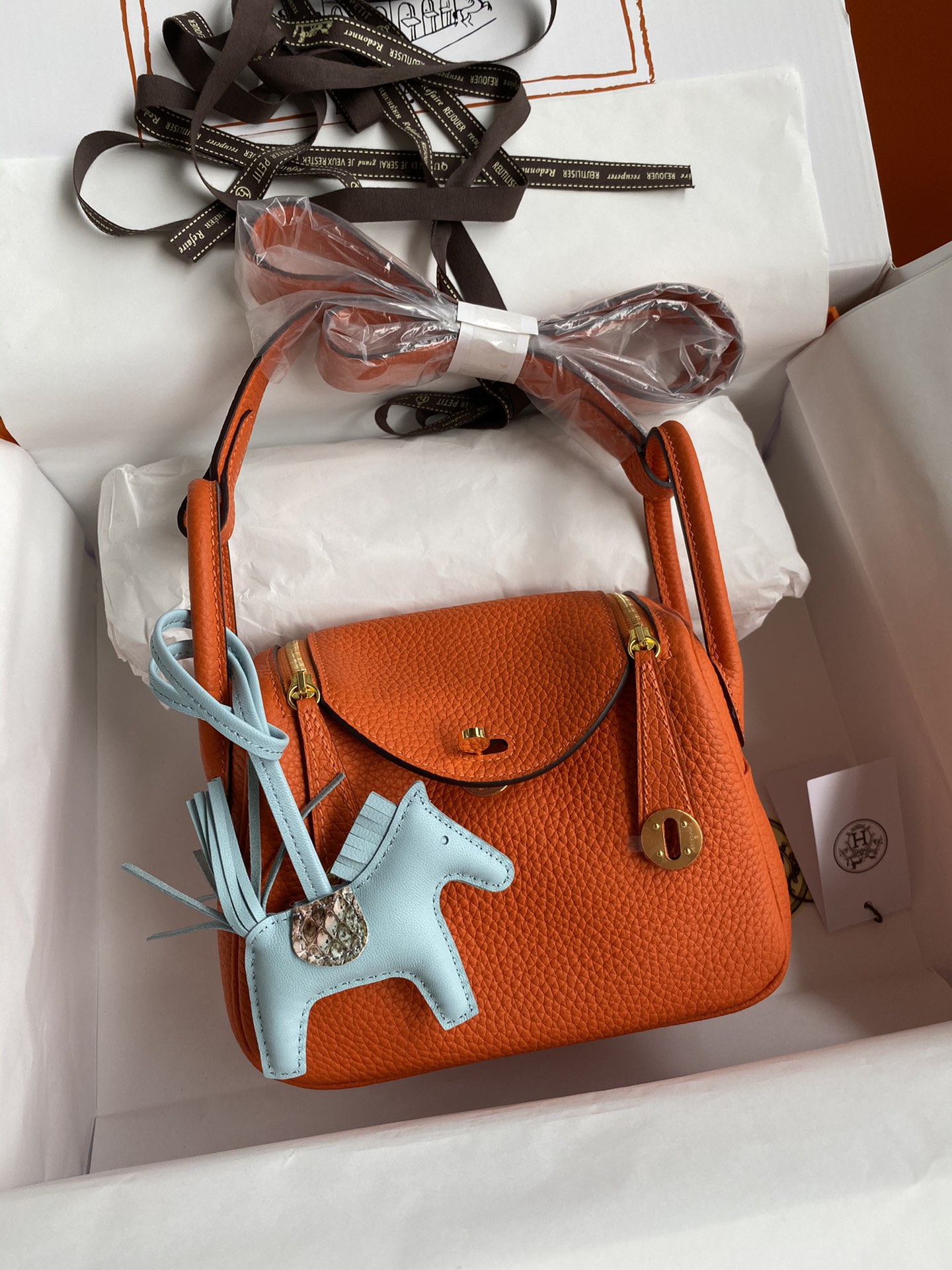 Hermes Mini Lindy 19cm Handbag Shoulder Bag In Orange Clemence Leather